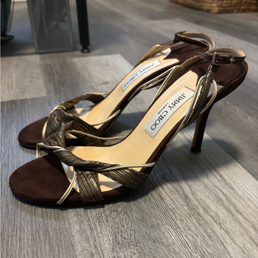 Jimmy Choo Elegant Brown Strappy Heels - Picture 2 of 6